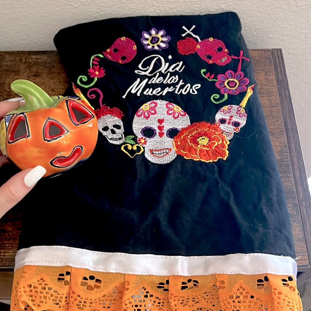 Day of the Dead Towel and Glass Pumpkin